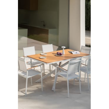 Rectangular Tuintafel 180x100 Cm Van Eucalyptus Hout En Aluminium Archer Gardenia Wit - Sklum