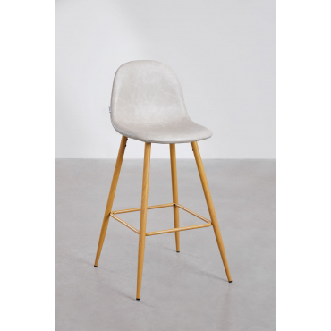 Kunstleren Hoge Kruk Glamm Grijs – Taupe – Koel & ↑75 Cm & Natuurlijk Hout - Sklum