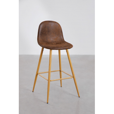 Set Van 2 Hoge Krukken Van Glamm-kunstleer Koffie Vintage & ↑75 Cm & Natuurlijk Hout - Sklum