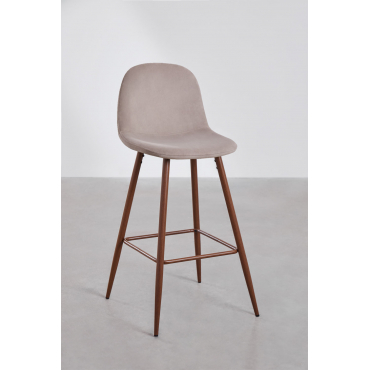 Glamm Fluwelen Hoge Kruk Grijs – Taupe & ↑75 Cm & Donker Hout - Sklum
