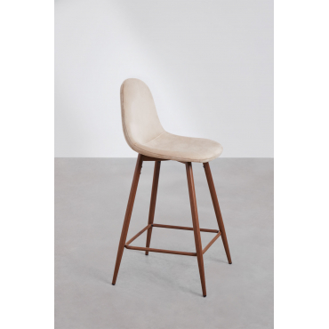 Set Van 4 Hoge Krukken In Glamm-fluweel Bruin - Tarwe & ↑65 Cm & Donker Hout - Sklum