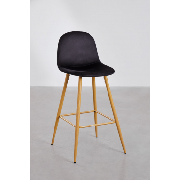 Set Van 4 Hoge Krukken In Glamm-fluweel Zwart & ↑75 Cm & Natuurlijk Hout - Sklum