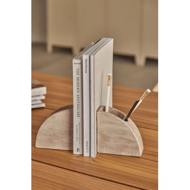 Set Van 2 Coreby Cementen Boekensteunen Travertine - Sklum
