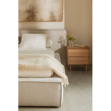 Gestoffeerd Bed Met Opbergruimte Lunari Zand Stof Ivoor & 200 X 200 Cm - Sklum