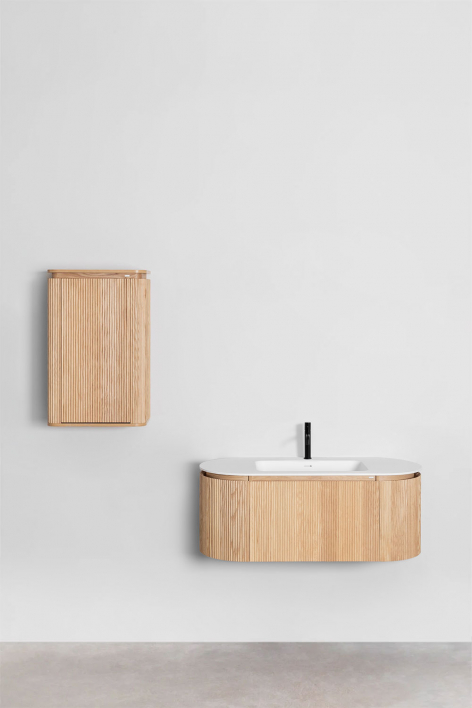 Conjunto vaniteitmeubel 120x50 cm zwevend in hout met geïntegreerde wasbak Carsone - Natuurlijk Hout