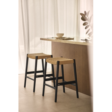 Set Van 4 Hoge Krukken Van Eikenhout En Gevlochten Touw (66 Cm) Mara Gewoon Zwart - Sklum