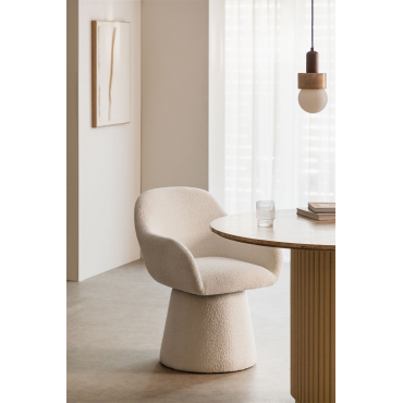 Set Van 4 Gestoffeerde Eetkamerstoelen Erica Met Armleuningen Bouclé Wit - Sklum
