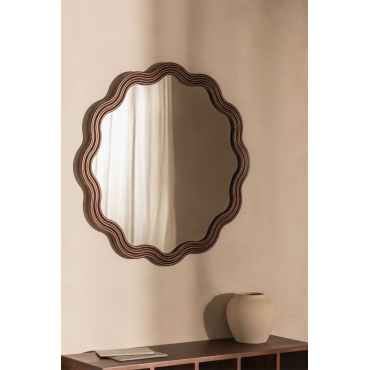 Ronde Eikenhouten Wandspiegel (ø80 Cm) Luesia Donker Hout - Sklum