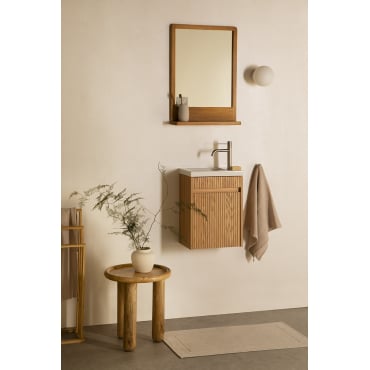 Badmeubelset Hout Met Geïntegreerde Wastafel Narek Ash Brown & Rechthoekig Hout 50x70 Cm Mazure & Chroom ↑20 Cm Met Aftapkraan - Sklum