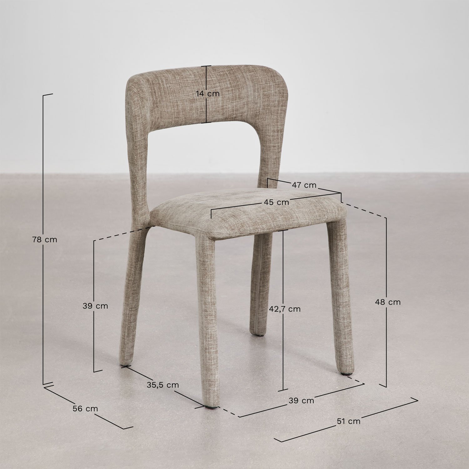 Pack van 2 gestoffeerde eetkamerstoelen Brusel, AFMETINGEN