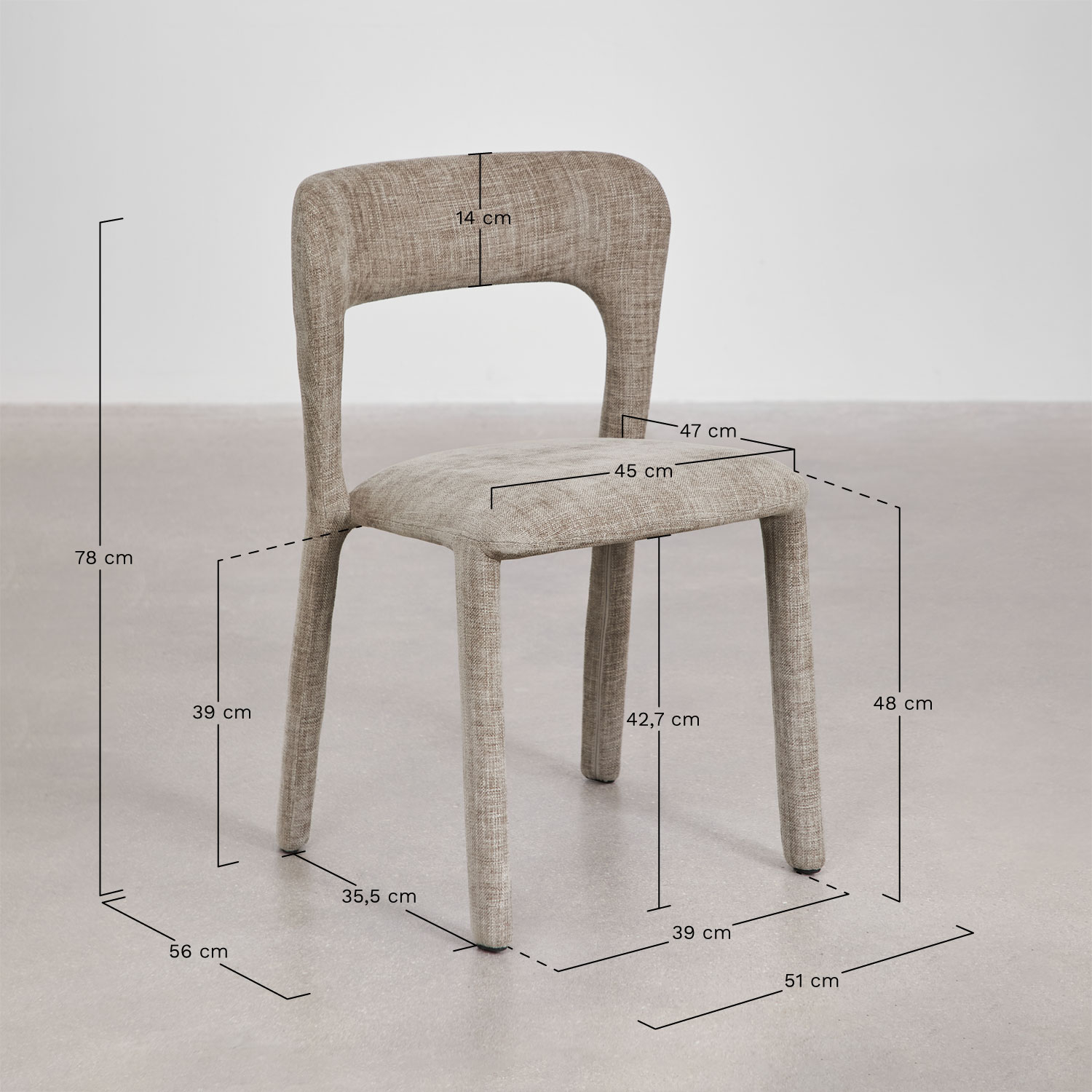 Set van 4 gestoffeerde eetkamerstoelen Brusel, AFMETINGEN