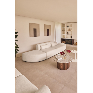 Modulaire 2-delige Bank Met 2 Driehoekige Poefs In Teddystof Borjan Chenille White - Sklum