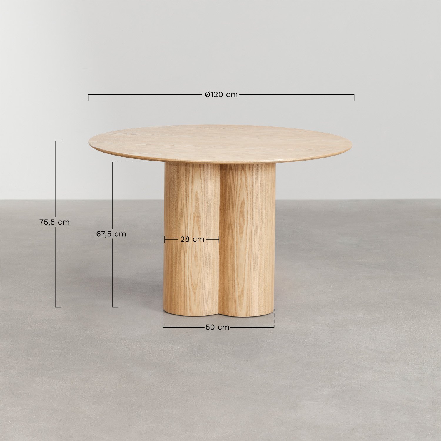 Ronde houten eettafel (Ø120 cm) Athena, AFMETINGEN