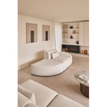 Modulaire Bank Van 1 Stuk Met 2 Driehoekige Poefs In Borjan Teddystof Chenille White - Sklum