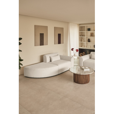 Rechtse Modulaire Hoekbank Met Een Driehoekige Poef In Teddystof Borjan Chenille White - Sklum