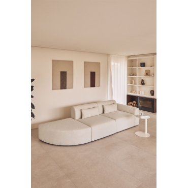 2-delige Modulaire Hoekbank Met Driehoekige Poef In Borjan Shearling Chenille White - Sklum