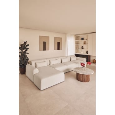 Modulaire Bank Met Linker Chaise Longue Van 4 Delen In Teddystof Borjan Chenille White - Sklum