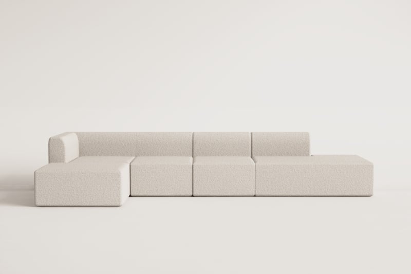 4-delige modulaire hoekbank met chaise longue rechts en Fogler poef