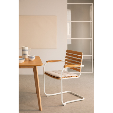 Set Van 2 Eetkamerstoelen Met Armleuningen In Teakhout En Aluminium Lowel Gardenia Wit - Sklum