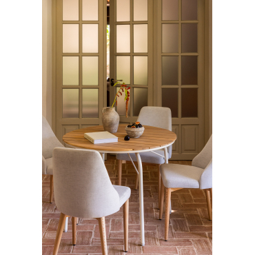 Ronde Eettafel Van Aluminium En Acaciahout (ø100 Cm) Basper Gardenia Wit - Sklum