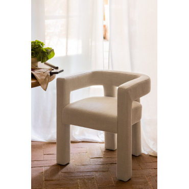 Set Van 2 Gestoffeerde Eetkamerstoelen Liara Met Armleuningen Stof Crème Beige - Sklum