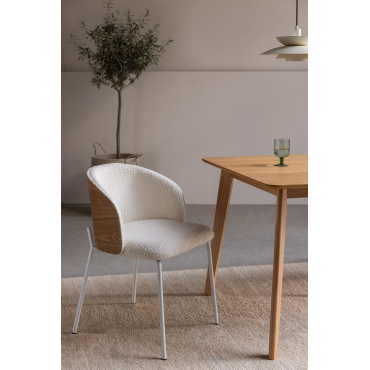 Eetkamerstoel In Bekleed Hout Amieva Wit & Bouclé Wit - Sklum