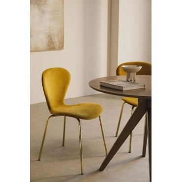 Set Van 2 Stapelbare Eetkamerstoelen Van Fluweel Mostaza & Goud - Sklum