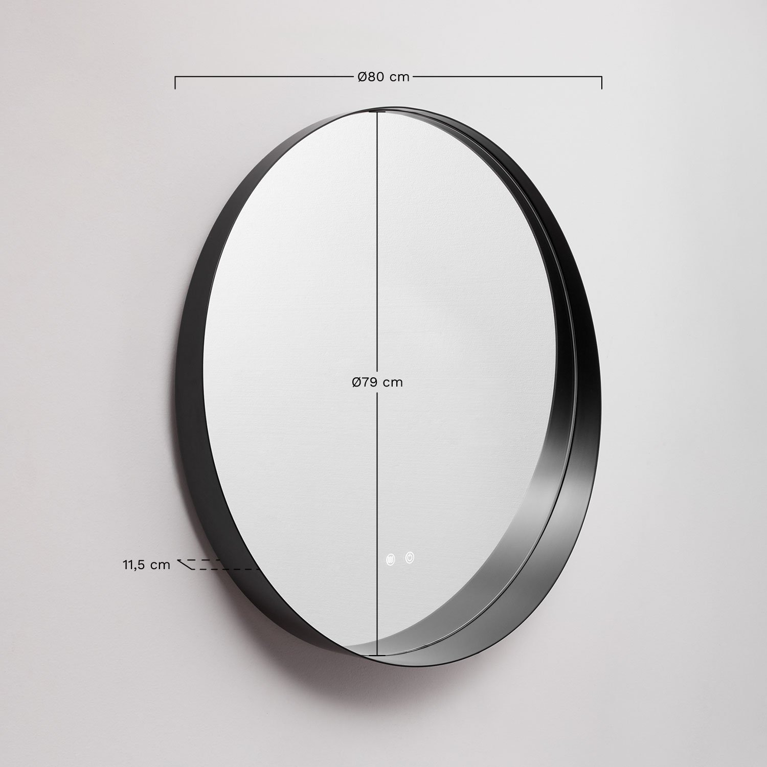 Ronde wandspiegel Ø80 cm voor badkamer met LED-licht en anti-condens Kimacs, AFMETINGEN