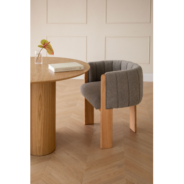 Set Van 2 Eetkamerstoelen In Essenhout En Leo Bouclé Stof Bouclé Gris Arena - Sklum