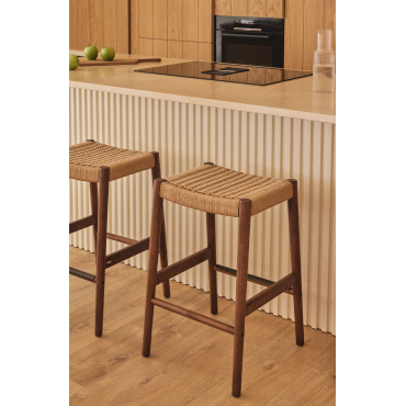 Hoge Kruk Van Eikenhout En Gevlochten Touw (66 Cm) Mara Donker Hout - Sklum