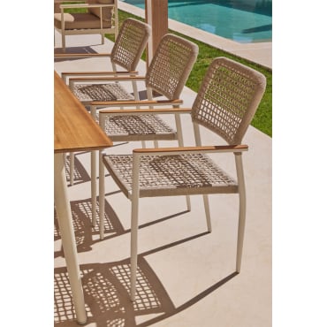 2-pack Stapelbare Tuinstoelen Met Armleuningen Van Aluminium En Gevlochten Touw Nediam Wit - Sklum