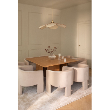Vierkante Tafelset In Mdf En Essenfineer (140x140 Cm) Ginger En 8 Xastru Fluwelen Eetkamerstoelen Natuurlijk - Sklum