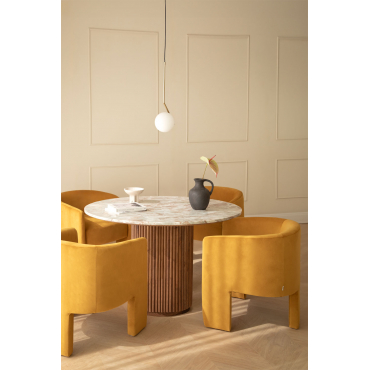 Ronde Tafelset In Marmer En Mangohout (ø120 Cm) Giselda En 4 Eetkamerstoelen In Xastru Fluweel Marmer - Sklum