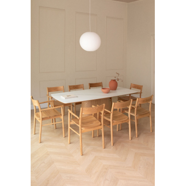 Aura Tafelset Met Keramisch Fineer (200x100 Cm) En 8 Eetkamerstoelen Met Armleuningen In Mireita Eikenhout Keramiek - Sklum