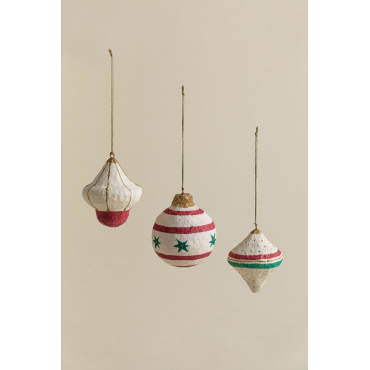 Set Van 3 Handgemaakte Kerstversieringen Van Papier-maché Bemot Beige – Crème - Sklum