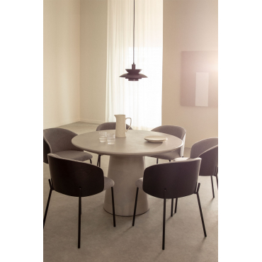 [*] Ronde Betontafelset (ø120 Cm) Noemi En 6 Houten Eetkamerstoelen Met Bekleding Amieva Zand Grijs - Sklum