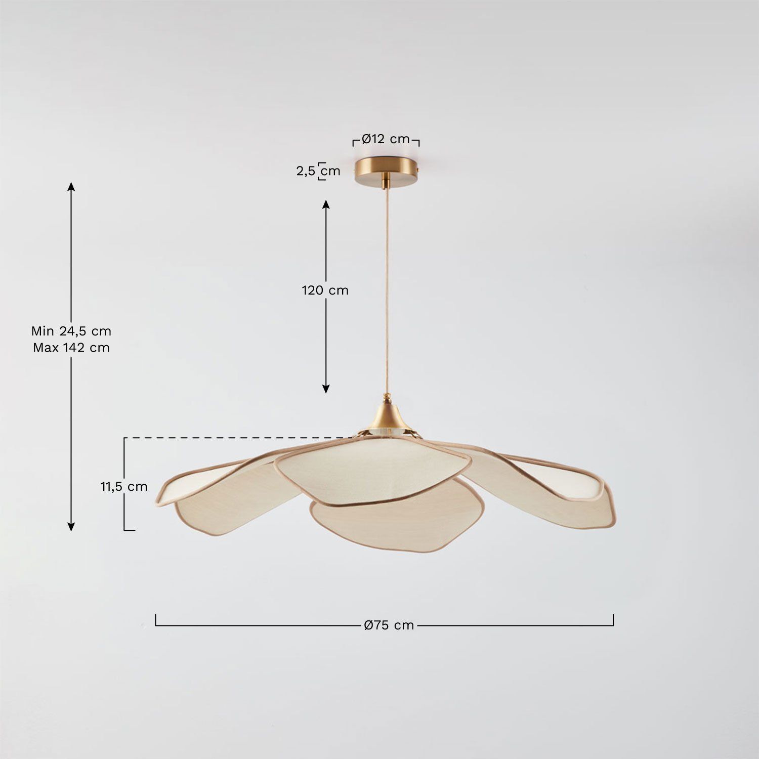 Benavid plafondlamp, AFMETINGEN