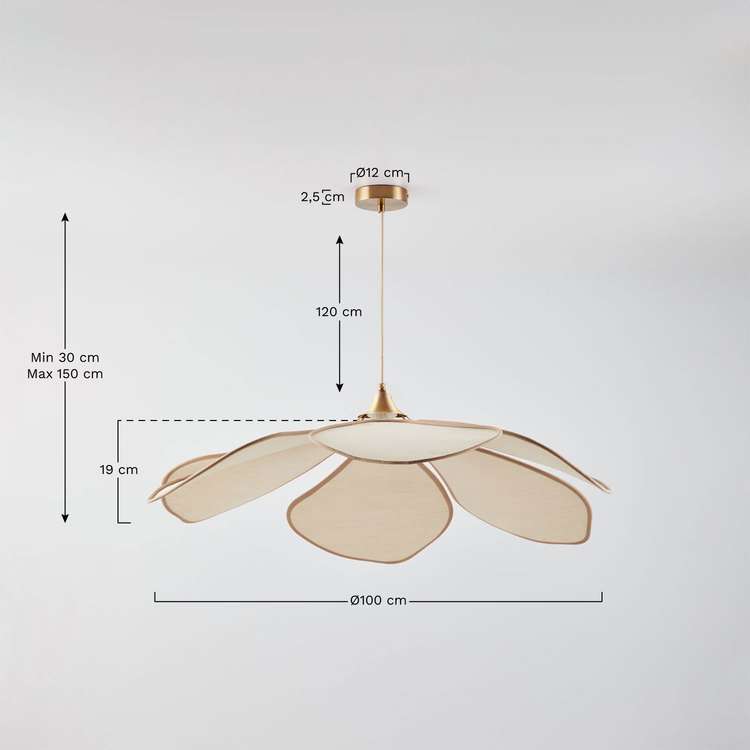 Benavid hanglamp plafond, AFMETINGEN