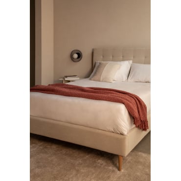 Samira Gestoffeerd Bed Stof Gebroken Wit & 160 X 200 Cm - Sklum