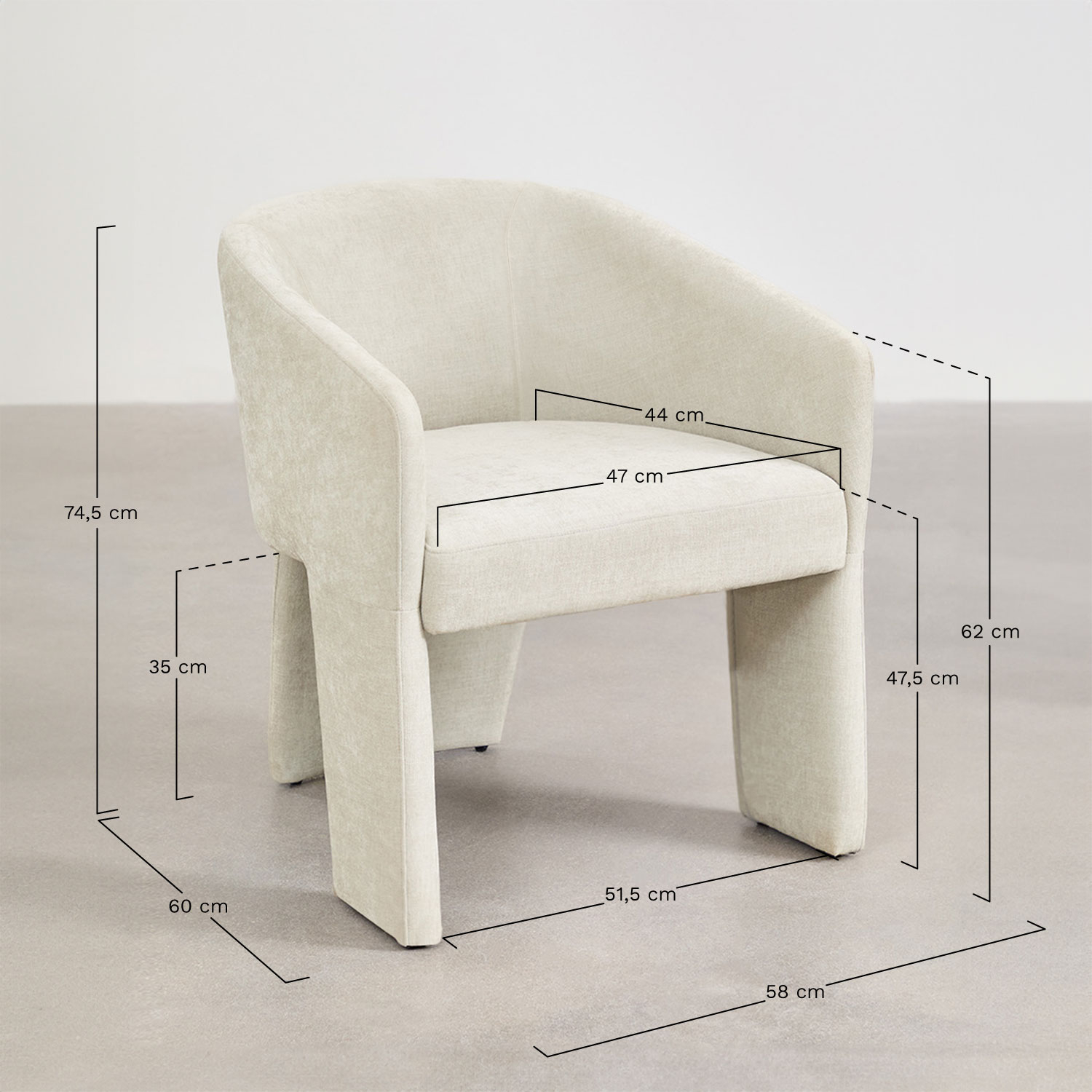 Pack van 2 gestoffeerde fauteuils Jimena, AFMETINGEN