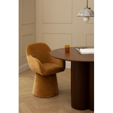 Set Van 4 Gestoffeerde Eetkamerstoelen Erica Met Armleuningen Stof Chenille Mosterd - Sklum