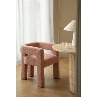 Set Van 2 Gestoffeerde Eetkamerstoelen Liara Met Armleuningen Bouclé Roze - Sklum