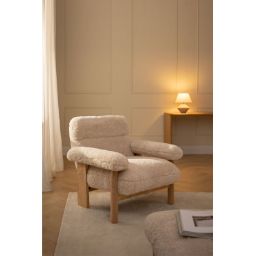 Pack Van 2 Fauteuils In Schapenvacht En Essen Hout Bernia Style White - Sklum