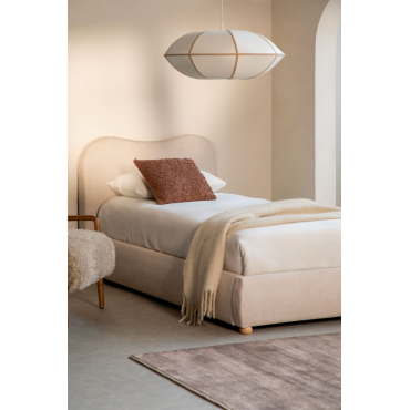 Bed Met Opklapbare Boxspring Winselet Stof Crème Beige & 90 X 190 Cm - Sklum