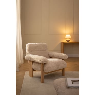 Bernia Style Fauteuil Van Schapenvacht En Essenhout White - Sklum