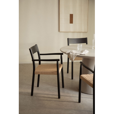 Set Van 4 Eetkamerstoelen Van Eikenhout En Gevlochten Mara-touw Gewoon Zwart - Sklum