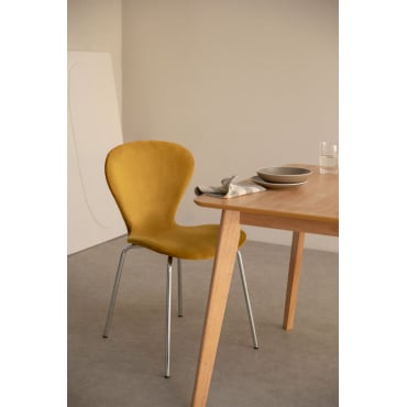 Stapelfauteuil In Fluweel Uit Mostaza & Grijs – Chroom - Sklum