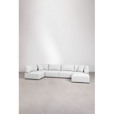 Modulaire 5-delige Hoekbank Met Kata Poef Crème Beige - Sklum
