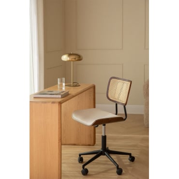 Raysa Bureaustoel Met Wielen In Hout, Rotan En Kunstleer Donker Hout & Kunstleren Wit - Sklum