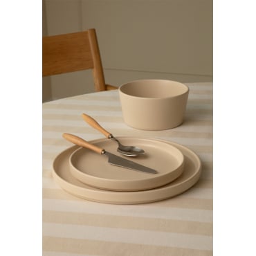 12-delig Sillex Steengoed Servies Beige Amandelroos - Sklum